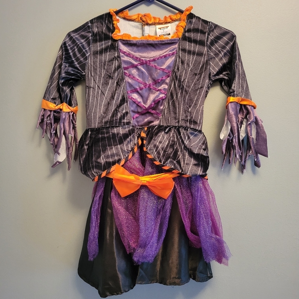 Kids Witch Costume Orange Purple Halloween Dress Outfit Girls S 5-7 - Picture 2 of 5